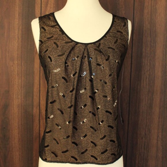 Jones New York Tops - Jones New York Womens Top, New with Tags Black over Beige, Size 4, Sequins